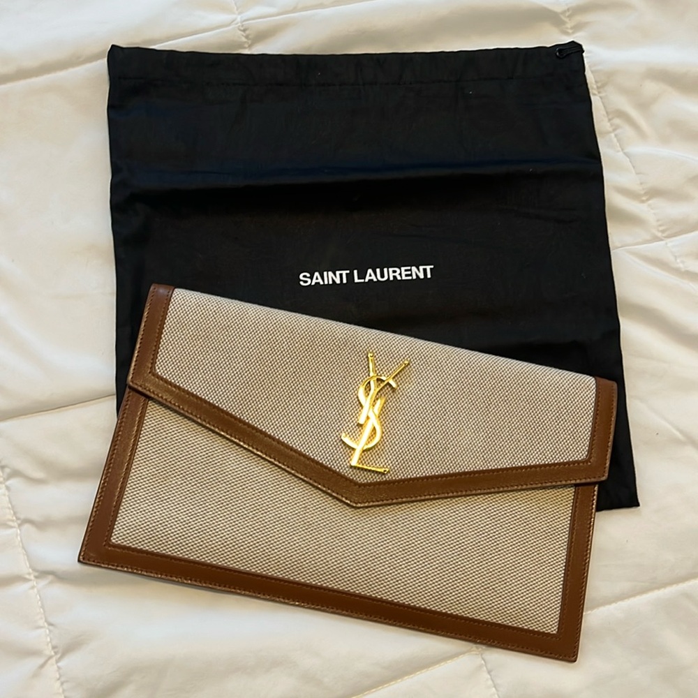 Saint Laurent UPTOWN POUCH IN CANVAS AND SMOOTH LEATHER 100% authentic EUC